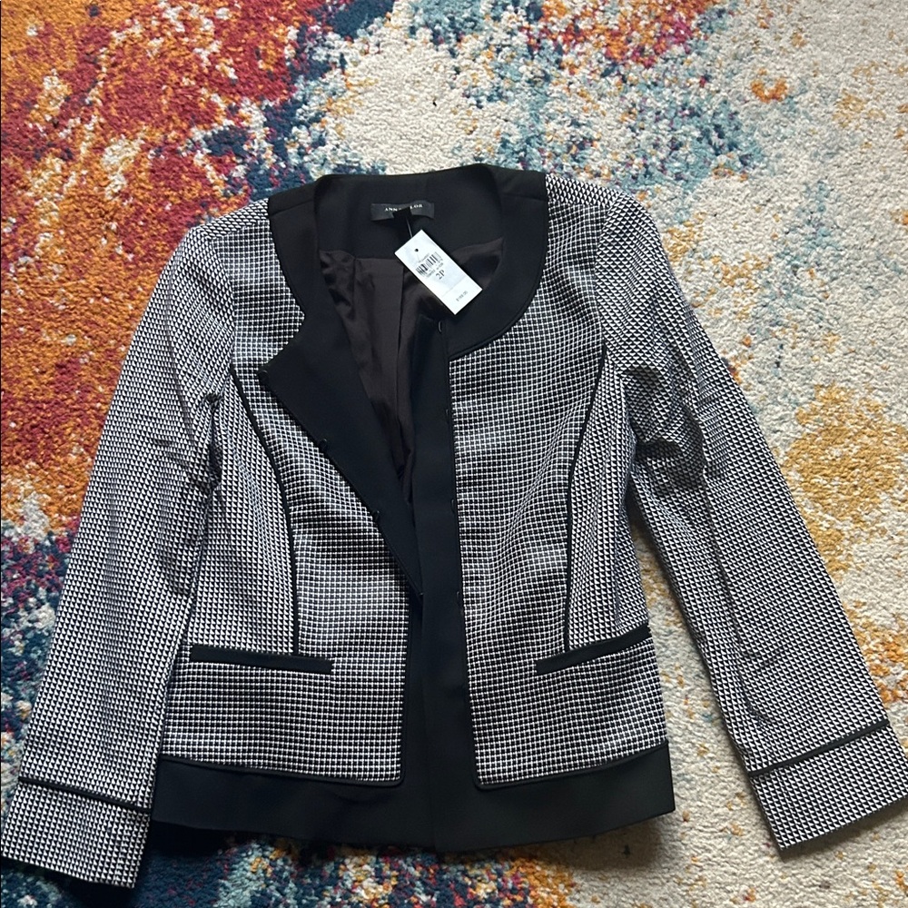 Ann Taylor Houndstooth Blazer with Black Trim